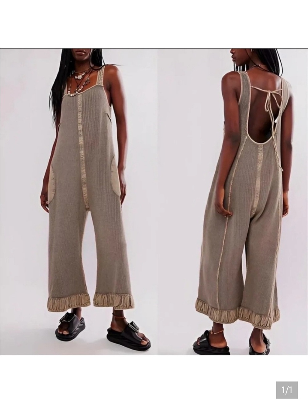 FP Waffle Olive Green Wide-Leg Jumpsuit